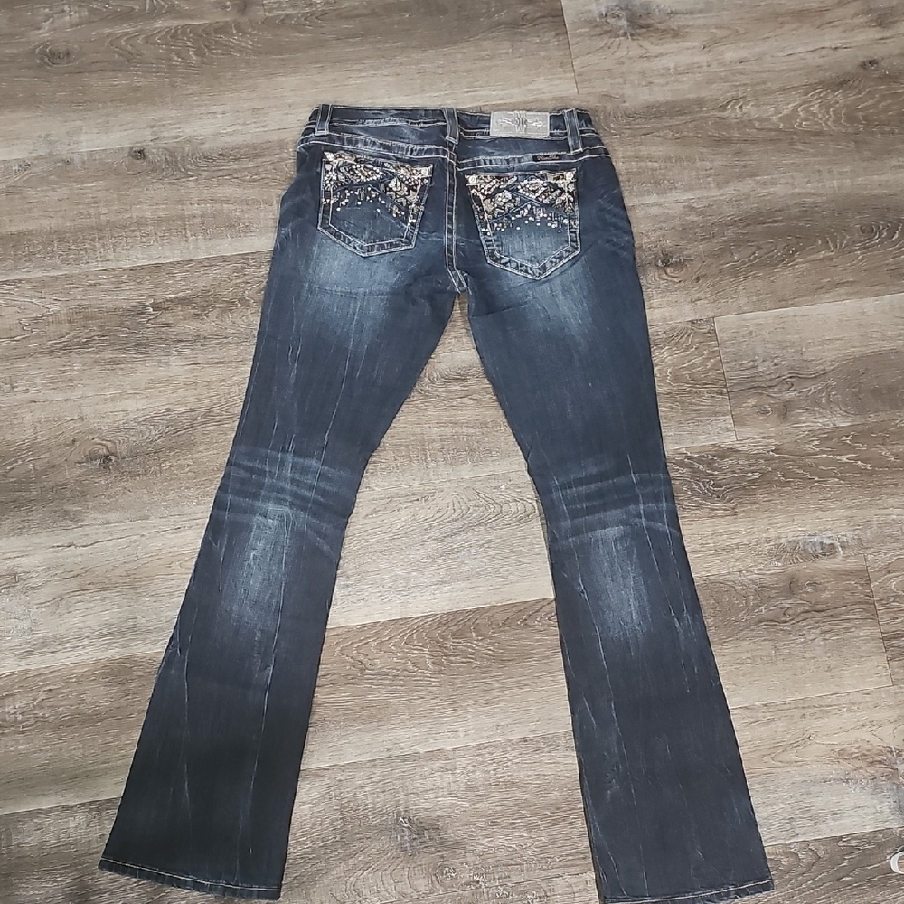 Miss Me Dark Blue Boot Cut Jeans with Silver Accents - Picture 5 of 10